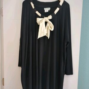 Ulla Popken Black Dress w Cream Bow Accent Strechy A Line Casual Sz 24/26